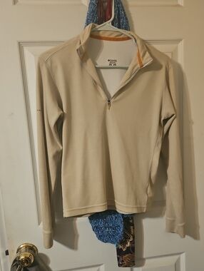 Columbia Women's Light Beige Quarter-Zip Pullover with Orange Trim